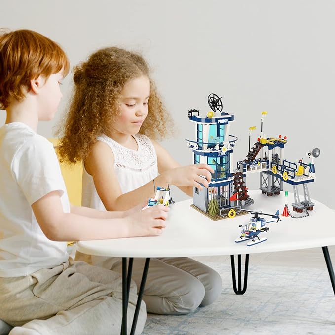 City Police Station STEM Building Sets, Compatible with Lego Military Helicopter Airplane,Boats Ship, Swat Team,Building Kit for Kids, 565 PCS Best Gift for 6-10 Boys