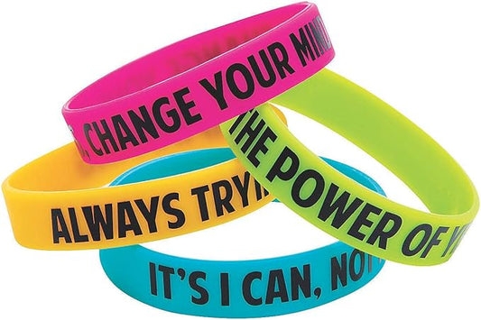 Fun Express I Have A Growth Mindset Rubber Bracelets - 12 Pieces - Educational and Learning Activities for Kids
