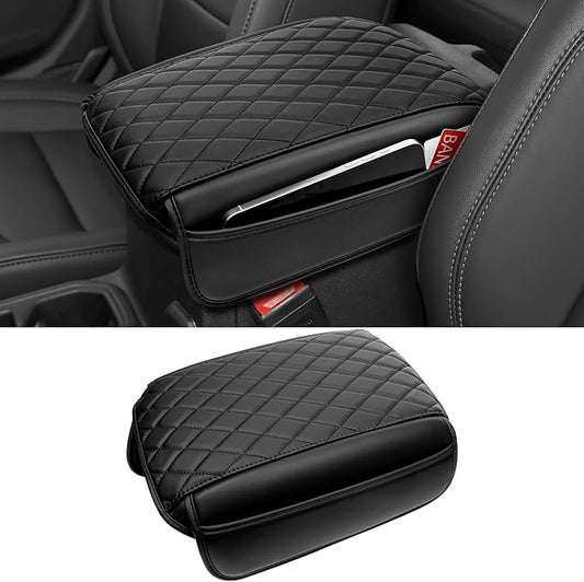 DWKJMYCP Center Console Armrest Cover Compatible with 2018-2025 2026 Jeep Wrangler JL JLU 2020-2025 2026 Jeep Gladiator JT Accessories Black Leather Arm Rest Lid Protector with Storage Pockets