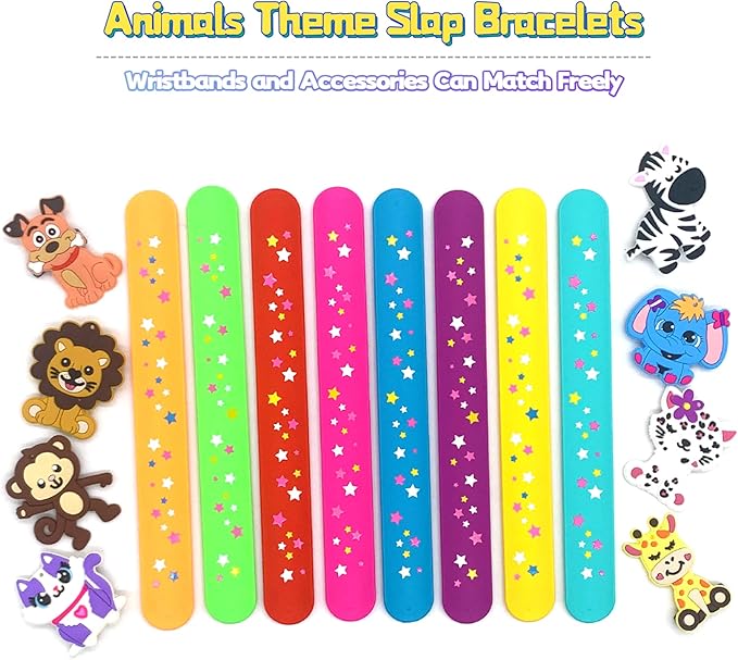 Animals Slap Bracelets Party Favors for Kids(8pack)-Wild One Goodie Bag Stuffers for Boys&Girls Animals Theme Party Supplies Carnival Prizes Suit Classroom Exchanging Gifts
