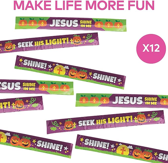 Fun Express Christian Pumpkin Slap Bracelets - 12 Pieces - Religious Halloween Supplies, Sunday School Handouts