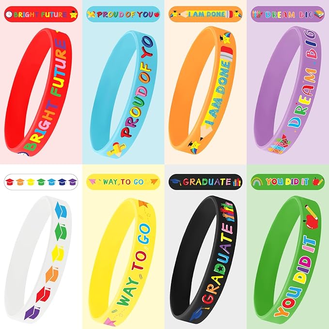 JUNEBRUSHS 24pcs Kindergarten Graduation Party Favors Silicone Bracelets Preschool Graduate Rubber Wristbands Supplies for Class of 2024 Graduation Kindergarten Preschool Party Favors Accessories