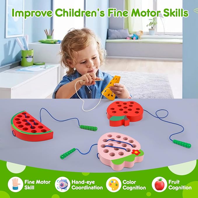 Wooden Toys Lacing Toys for Toddlers 3-5,Plane Activities Car Travel Toys Montessori Educational Learning Threading Toys for Fine Motor Skills Birthday Easter Gift for Boys Girls(4 pcs)