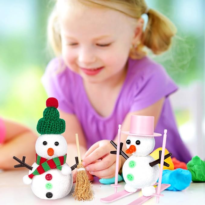 12 Pack Modeling Clay DIY Snowman Kit, Christmas Build a Snowman Craft Kit for Kids, Creative Kids Air Dry Modeling Clay, Christmas Crafts Xmas Gift Stocking Stuffers for Kids