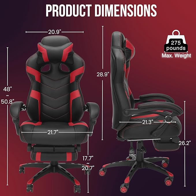 Gaming Chair High Back Ergonomic Racing Computer Desk with Comfortable Lumbar Support and Headrest Girl Gamer Height Adjustable