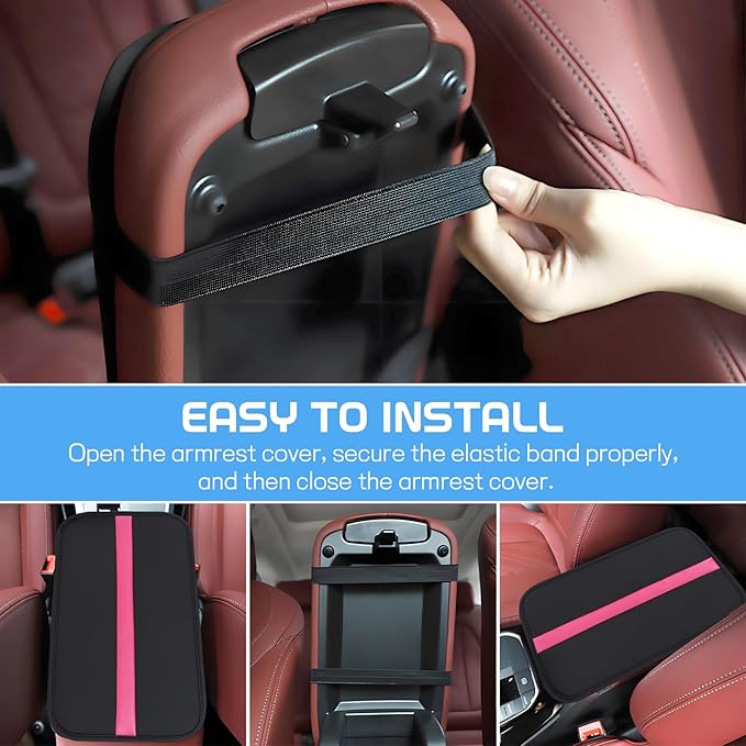 wuyaoyao Car Center Console Cover, 12.6"×7.87" PU Leather Armrest Cover for Cars, Stylish Auto Armrest Cushion Pad, Waterproof Vehicle Arm Rest Protector, Interior Car Accessories (Black+Purple)