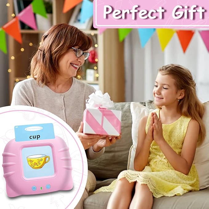 Talking Flash Cards Educational Toys - Talking Flashcards Learning Toys for Toddlers - Montessori Toys Flash Cards for Age 2 3 4 5 6 Pink