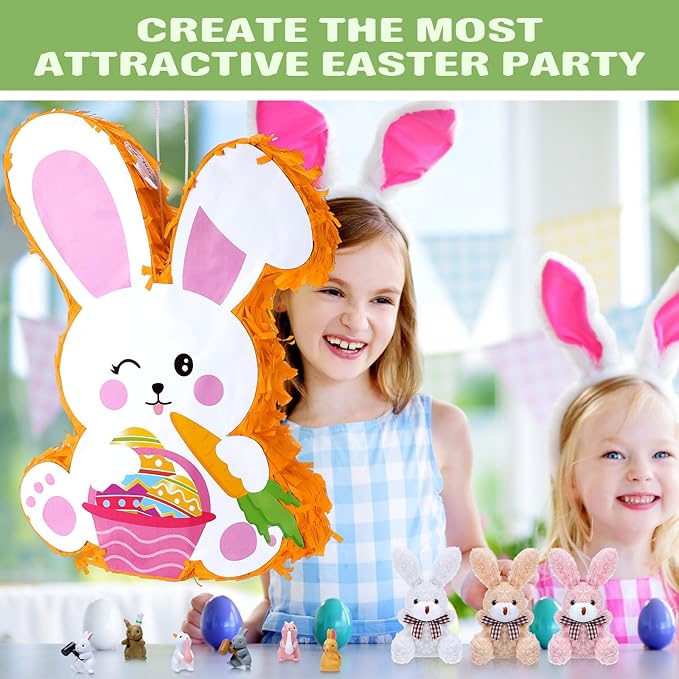 139 Pcs Easter Bunny Pinata Set for Birthday Party Pinata Egg Easter Decoration Party Fiesta Games Supplies Easter Props with Blindfold Toy and Baton Kids Animal Favors Gifts for Boys Girls