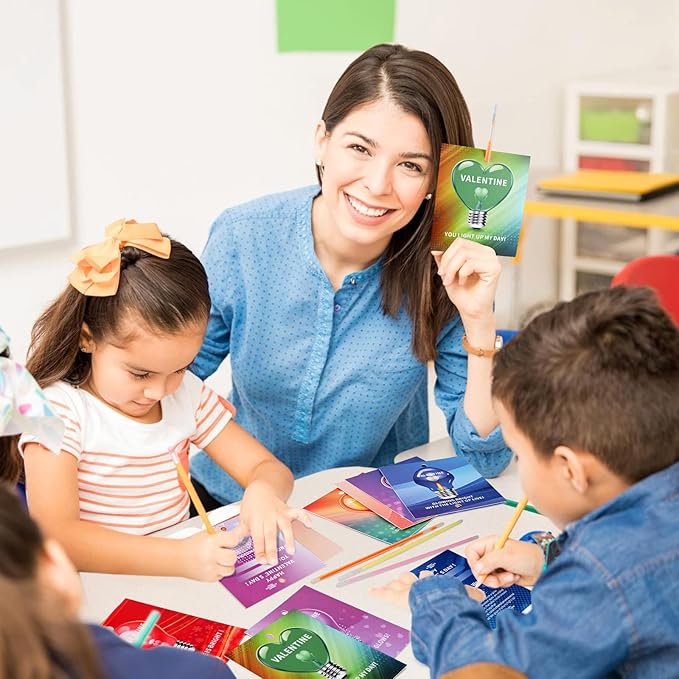 Giiffu 36 Packs Neon Valentines Day Gift Cards with Glow Stick Bracelets, Valentines Exchange Gift Cards for Kids Classroom, DIY Valentine's Crafts Art Kits for Class, Party Favors Supplies for School