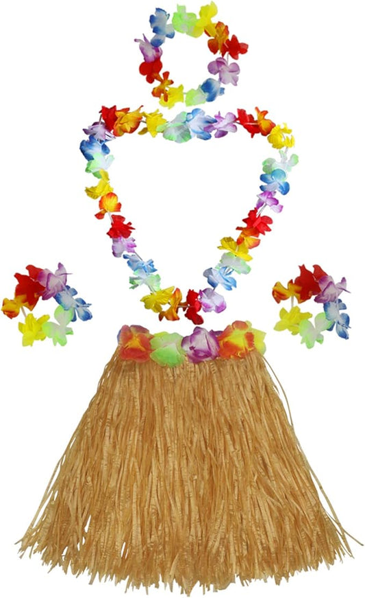 40cm Performance grass skirt with flowers bracelets headband necklace Hula set Gold