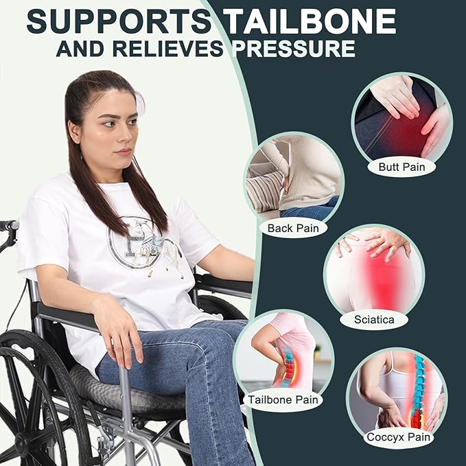 Anti-Slip Wheelchair Cushions, Bed Sore Cushions for Butt, Ergonomic Innovations Orthopedic Donut Pillow, Medical Seat Cushion for Sciatica, Back, Coccyx, Pressure Sore (Gray)