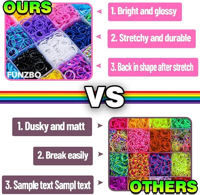 FUNZBO Rubber Band Bracelet kit - 2200pcs+ Loom Bracelet Kit, Loom Bands for Bracelets Making Kit, Rubberband Bracelets Kit for Toddlers Girls Christmas Birthday Gift