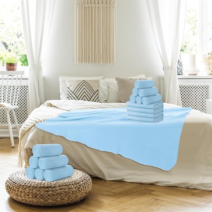Buryeah 10 Pcs Fleece Blanket Bulk Soft Warm Fleece Blankets Cozy Lightweight Throw Blankets Plush Pet Throw Blanket for Home Bed Sofa Office Wedding Gifts Travel(50" X 60",Light Blue)
