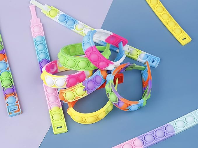 28Pcs Pop Bracelet Fidget Toy, Wearable Fidget Bracelets Push Poping Bubble Sensory Toys Stress Relief Finger Press Silicone Wristband for Kids and Adults ADHD ADD Autism Anxiety