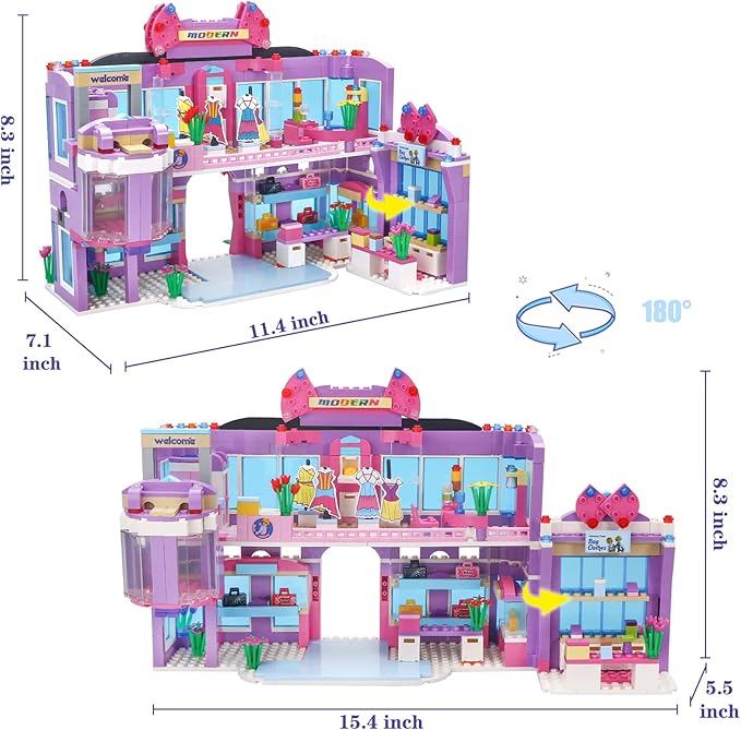 Dream Girls Friends Shopping Mall Building Set 810 Pcs Mall Building Blocks Toys with 7 Mini People Handbags Clothes Store Dessert Drink Bar Mall Playset Birthday Gift for Kids Girls Aged 8-12 and up