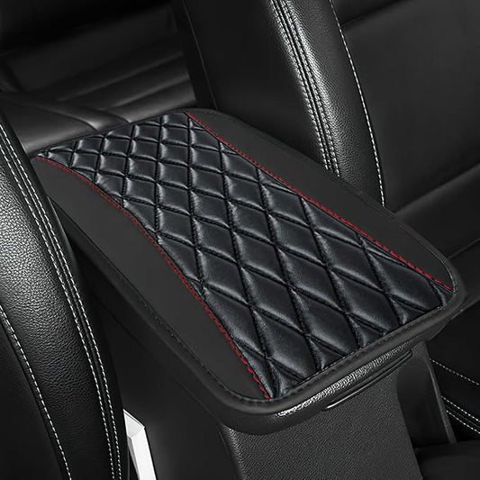 ongfuwu Car Center Console Cushion Pad, 12.72"×7.52" Leather Waterproof Auto Armrest Seat Box Protector, Car Center Console Cover, Universal Interior Decor Car Accessories for SUV Truck (Black)