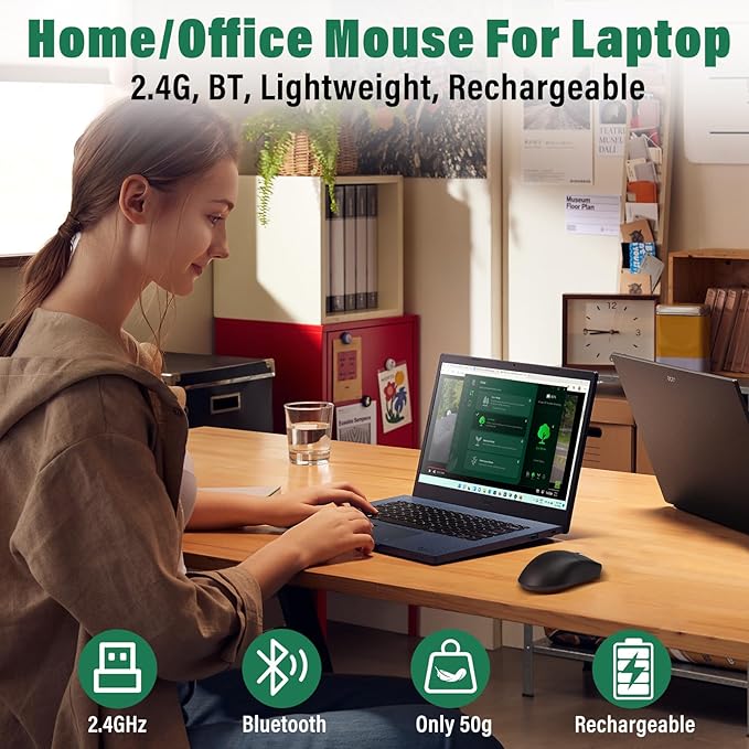 E-YOOSO XuanGui Rechargeable Wireless Mouse,Bluetooth Mouse for Laptop,Tri-Mode 2.4G/BT5.1/USB C,150 Hour Battery Life,5-Level DPI 4000 Max,50g Lightweight,for Laptop/PC/Computer/Mac/Tablet (Black-2)