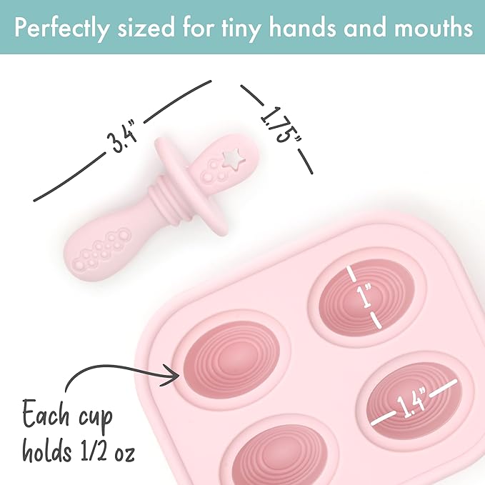 PrimaStella Silicone Petite Pops - Baby Popsicle Mold - BPA Free - Dishwasher Safe - 4 months+ (Dusty Rose Teether Pops)