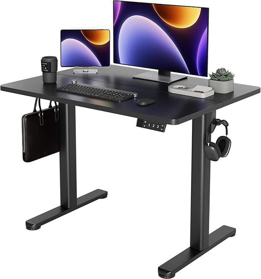 YDN Electric Standing Desk Adjustable Height, 40 x 24 Inches Stand up Desk with Cable Management, Home Office Desks with Splice Board & Black Frame, Black Top