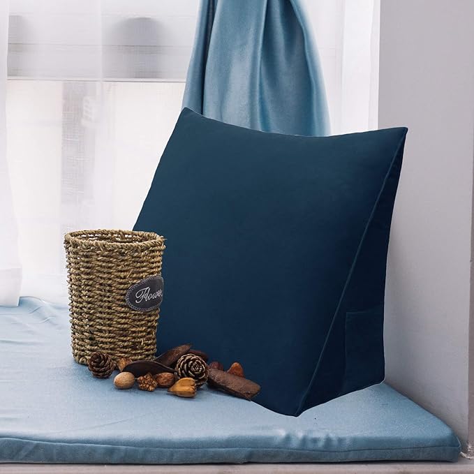 Bed Wedge Pillow for Headboard Small Bolster Pillow Reading Pillows for Sitting Up in Bed Adult, Triangular Backrest Cushion Book Pillows for Daybed Couch Support Upholstered Darkblue