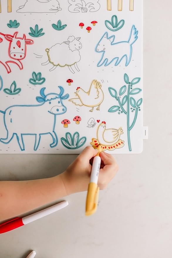 Reuseable Silicone Coloring Mat for Toddlers and Kids - Educational Animal Activity Pad with 6 Markers - Mess Free Travel Toy - Going on Safari (Under The Sea)