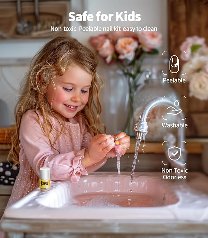 Geyiie Nail Polish Toys Makeup Set with Jewelry Making Kits, DIY Bead Bracelet Making Kit, Girls’ Vanity Set in Carousel, Nail Art Kits Gifts for Girls Teens Age 5-12