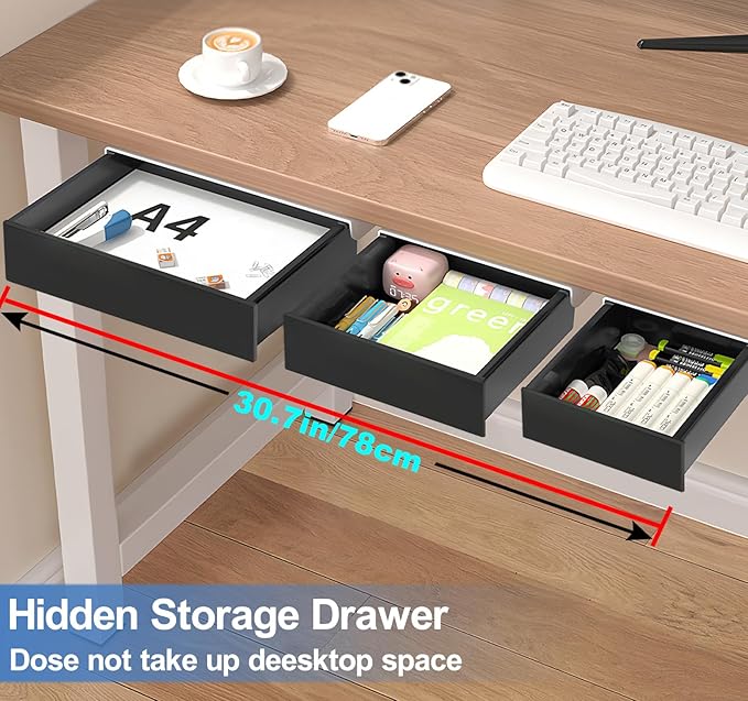 Under Desk Table Drawer Storage Organizer,3 Pack Large & Medium & Small Slide Out Desk Drawers - Hidden Desktop Organizer,Adhesive Storage Pencil Tray Under Table(BLACK/LMS)