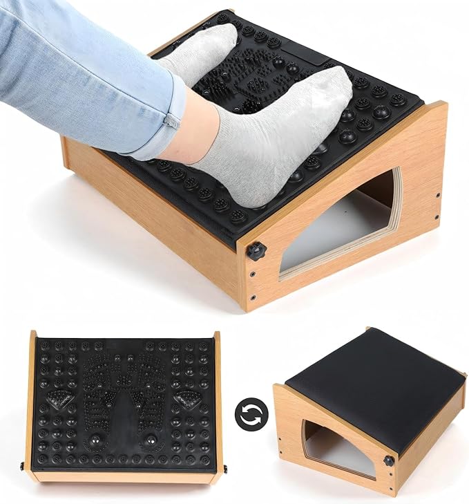 Ergonomic Foot Rest, 4 Adjustable Height Foot Stool,Footrest Under Desk， Flip Over Office Desk Foot Rest, Improving Posture, Promoting Blood Circulation（Natural）