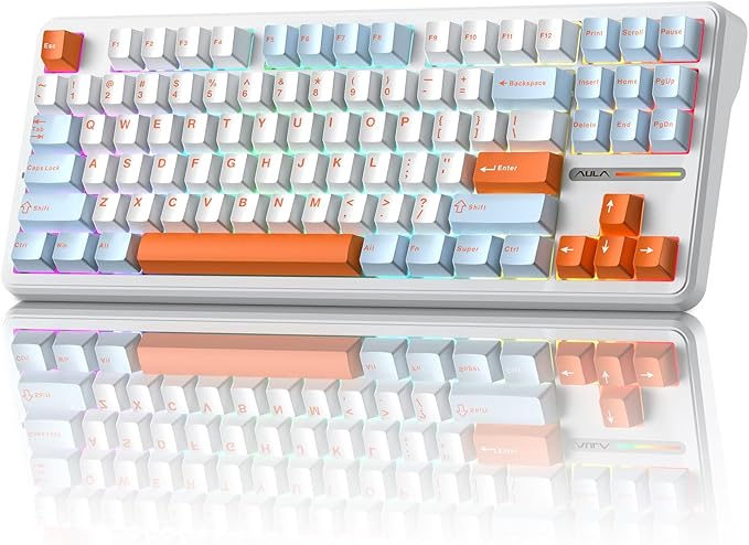 Aula F87 Pro Gaming Keyboard, Tri-Mode BT5.0/2.4GHz/USB-C Hot-Swappable RGB Wireless Mechanical Keyboard, Gasket Mount, 4000mAh, for Windows/Mac Gamer & Typists（LEOBOG Nimbus Switch V4）