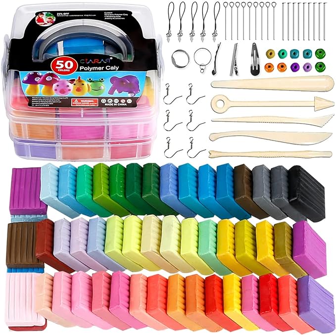 CiaraQ Polymer Clay-Oven Baked Modeling Clay with Sculpting Tools, Ideal for Sculpture, Crafting, DIY Projects, 50 Colors, 3.3 lbs