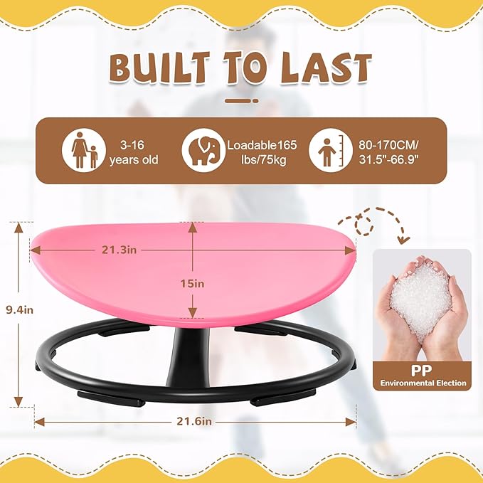 Zhenx Spinning Chair for Kids, Autism Kids Swivel Chair, Kids Sensory Chair, Spinning Chair for Autistic Kids & ADHD Children, Sit and Spin Training Body Coordination (Pink)