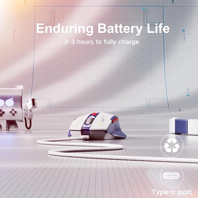 Uineer Bluetooth Mouse,[Upgraded] Multi-Device Wireless Mouse Rechargeable,Visible Battery Level,Tri-Mode (BT 5.0/4.0+2.4G Hz), 4 Adjustable DPI,Coldless Mice for Laptop and PC,Bluewhite