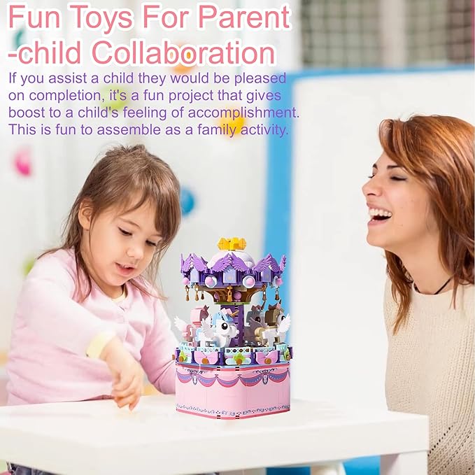 Rotating Carousel Model Building Sets with Music Box, Girls Toys 6 7 8 9 10 11 12 13 14 Years Old and up, Toys for Girls Christmas and Birthday Gifts for Adults and Kids (874pcs)
