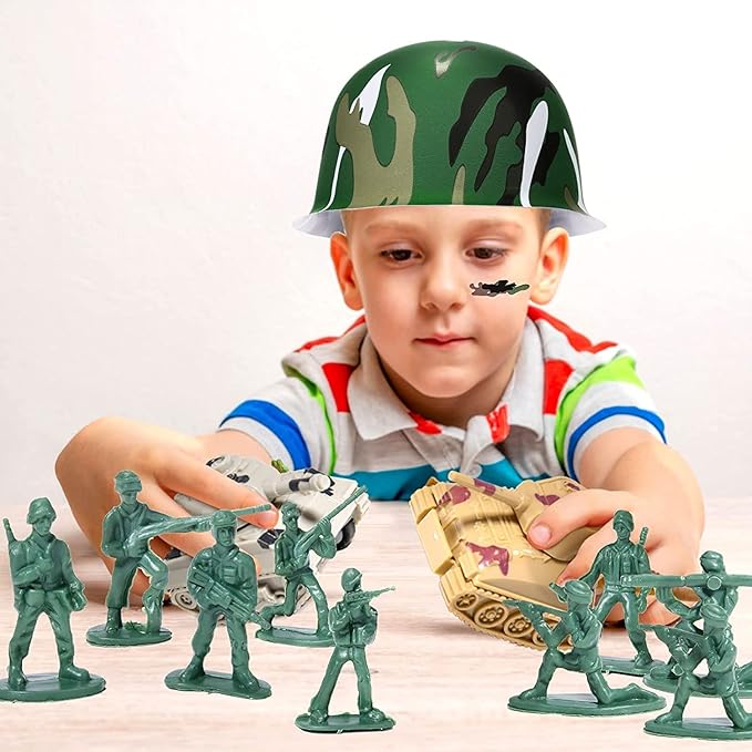 Golray Army Party Favors Camo Wristband Big Parachute Tanks Aircraft Keychain Army Men Soldier Figures Toys for Kids Boys Camouflage Military Camo Birthday Party Supplies Decoration Gift Bag Stuffers