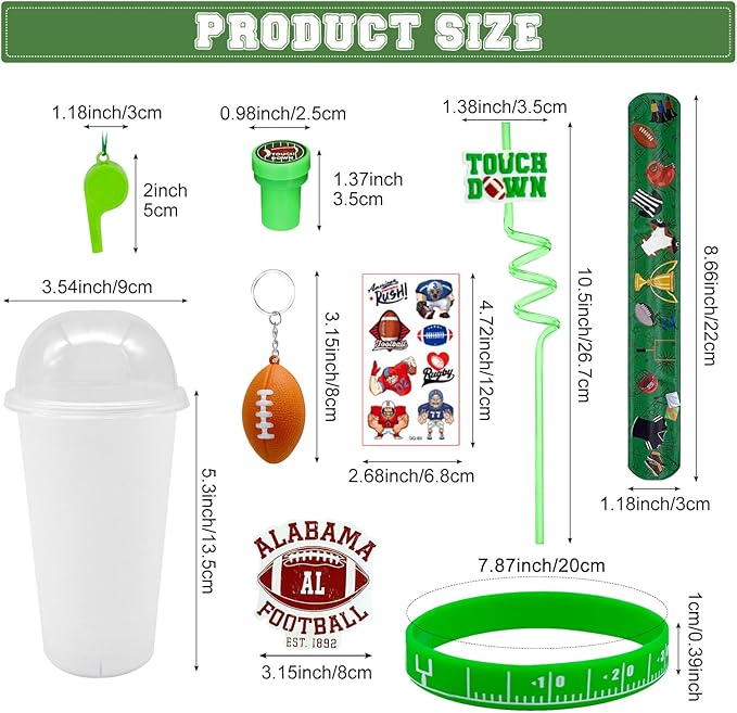 146 Pcs Football Party Favors, Sports Party Supplies with Cup Straw Football Keychain Tattoo Sticker Slap Bracelet Whistle Treat Bag Gifts for Classroom Rewards Football Birthday Party (Football)