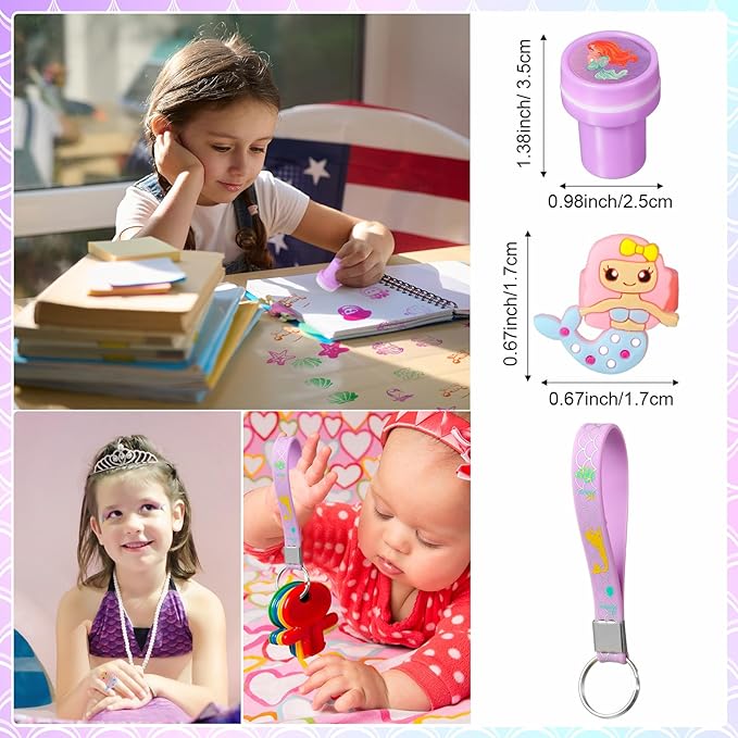 Capoda 122 Pcs Mermaid Party Favors for Girls Mermaid Theme Bracelets Keychains Pin Badges Stampers Rings Stickers Organza Bags for Piñata Stuffers Goodie Bag Fillers Birthday Decorations Supplies