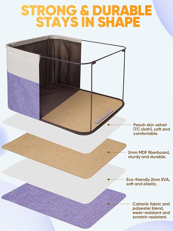 BALEINE 2 Pack Fabric Storage Bins for Shelves, Linen Storage Baskets for Organizing, Decorative Closet Bins for Clothes, Home (Lavender, 12"x8"x8")