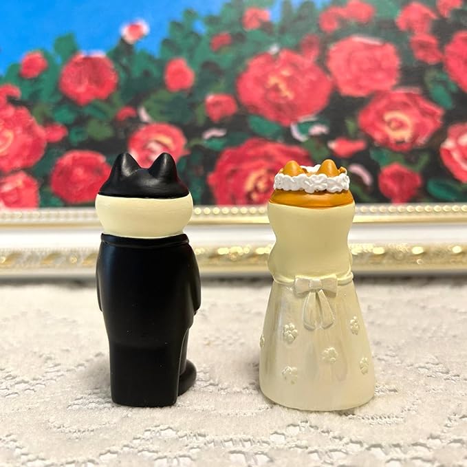 Wedding Cat Figurines Set - Mini Groom and Bride Cats, Adorable Wedding Gifts for Cat Lovers, Wedding Anniversary Cake Topper Decoration, Resin Cat Statues Table Décor