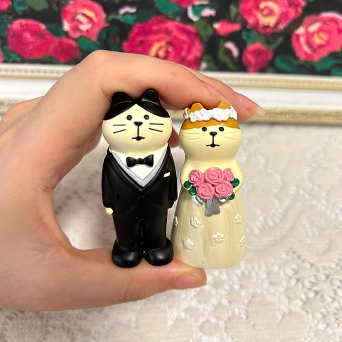 Wedding Cat Figurines Set - Mini Groom and Bride Cats, Adorable Wedding Gifts for Cat Lovers, Wedding Anniversary Cake Topper Decoration, Resin Cat Statues Table Décor