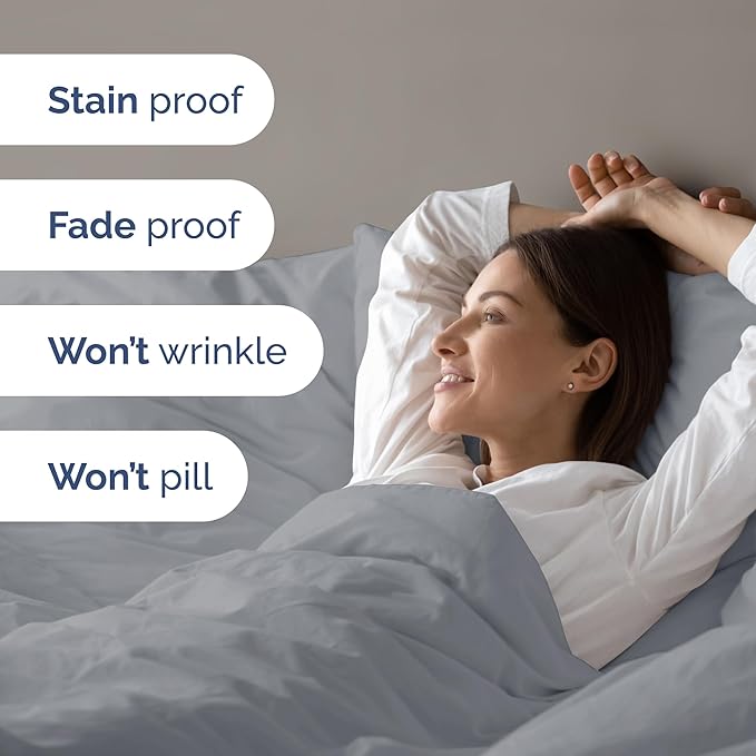 Duvet Cover Queen Size Set - Extra Soft Queen Size Duvet Cover 90 x 90 with 2 Pillow Shams - Hotel Luxury Easy Care and Fade Free w/Zipper Closures & Ties - Comfy Breathable Bedding Set (Steel Blue)