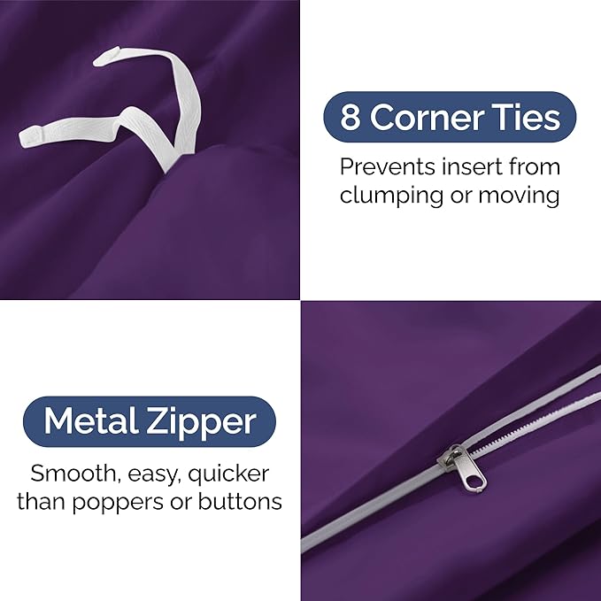 Duvet Cover King Size Set - Extra Soft King Size Duvet Cover 104 x 90 with 2 Pillow Shams - Hotel Luxury, Easy Care and Fade Free with Zipper Closures & Ties - Comfy, Breathable Bedding Set (Purple)