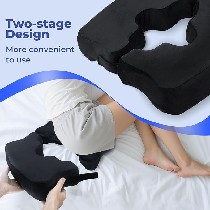 SAHEYER Bed Sore Cushions for Butt, Memory Foam Hemorrhoid Pressure Relief Pillow with Center Hole and Tailbone Cutout, for Long Sitting Coccyx, Sciatica, Postpartum, Pregnancy, After Surgery, Black