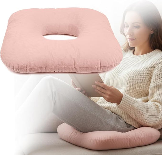 Donut Pillow for Tailbone Pain Relief, Wheelchair Cushion for Hemorrhoids and Bed Sores, Pregnancy, Donut Pillow Suitable for Office, Long Travel, Car and Home Sofa (Pink-Diagonal Grid)