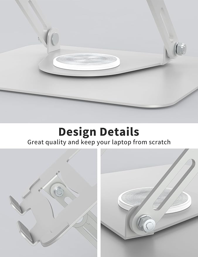 ALASHI Laptop Stand for Desk with 360° Rotating Base, Multi-Angle Adjustable Laptop Stands, Foldable Laptop Riser Compatible with 10 to 15.6 Inches PC Computer, Silver