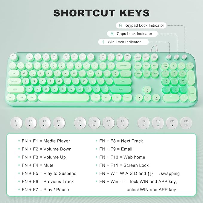 Wired Keyboard with Backlit, Light Up Computer Keyboards with Multimedia Keys, Full Size Wired Keyboard With Illuminated LED, Plug and Play, Anti-Wear Letters for Laptop, Desktop- Green Colorful