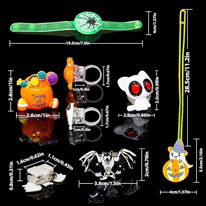 Halloween Party Favors for Kids - 42 PCS LED Halloween Light Up Toys including Necklaces Rings Bracelets Brooches,Glow in the Dark Halloween Decorations,Halloween Treats Non Candy Goodie Bag Fillers
