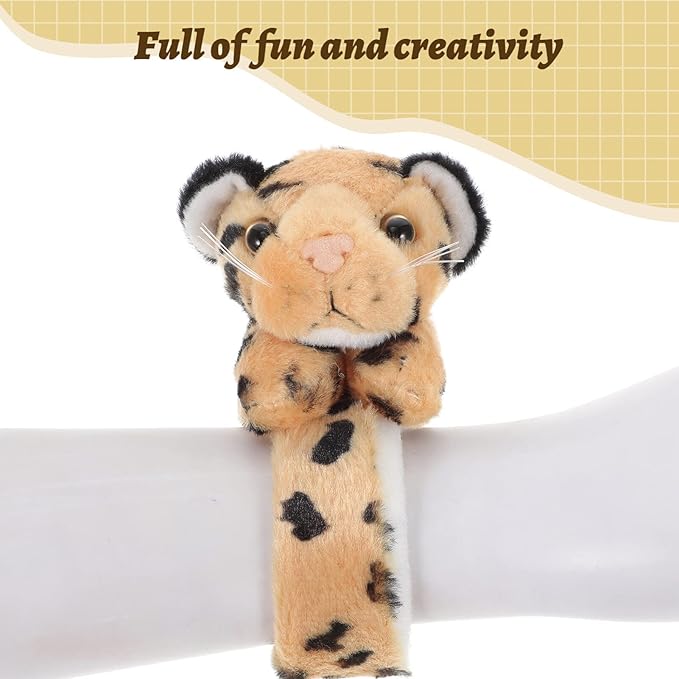 Abaodam Animal Slap Bracelet Leopard Slap Bracelet Plush Stuffed Animal Hugger Snap Wrist Band for Kids Birthday Party Gifts