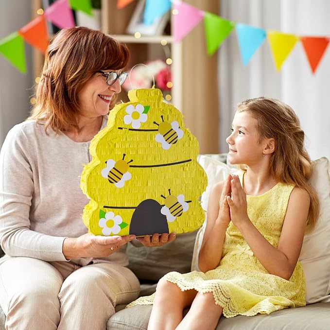 Lewtemi Beehive Gender Reveal Piñata Beehive Themed Party Piñata with Blindfold, Stick and Confetti Gender Reveal Supplies for Baby Shower Girl Boy Birthday Party Decorationsk
