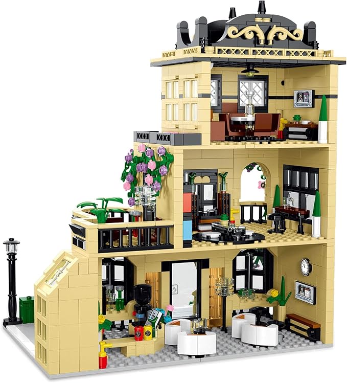 City Restaurant Architecture Building Kit with LED Lights,3 Levels City Restaurant Model Building Blocks Toy,for 12+Age Teen,Adult（1489 Pieces）