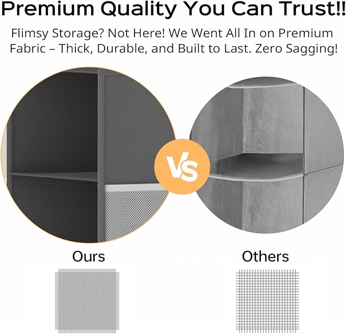 ALLTIDYUP Extra Deep Hanging Closet Organizer with 6 Shelves and Oversized Mesh Pockets, Heavy-Duty Structure, No Deformation, Max Storage for Clothes, Shoes, Hats, Dorms and RVs, Grey,1-Pack